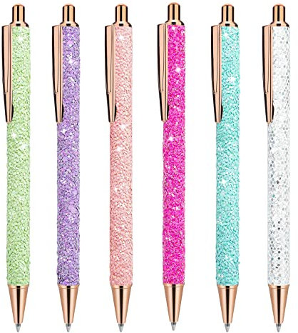 Cobee Bling Metallstifte, 6 Stück Click Einziehbare Kugelschreiber, 1,0 mm Kugelschreiber mit schwarzer Tinte Metallglitzer Kugelschreiber für Männer Frauen Zuhause Zeichnen (Pailletten Stil)