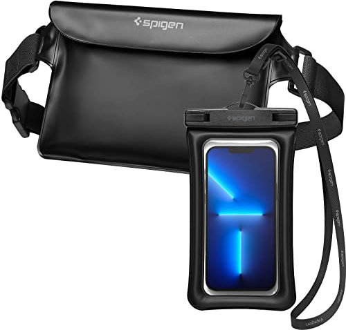 Spigen wasserdichte Tasche Set [Aqua Shield] [Tasche+Handyhülle] Waterproof Bag Bauchtasche IPX8 kompatibel mit iPhone 16/15/14/13 Serien, Galaxy S25/S24/S23 und Allen Smartphones - Schwarz