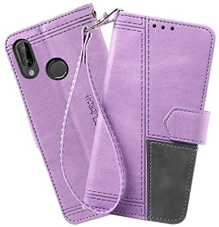 DENDICO Cover per Huawei P20 Lite, Flip Custodia in PU Pelle, Cover a Libro Magnetica Portafoglio per Huawei P20 Lite, Viola