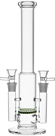 RORA Honeycomb Glass Bong 18mm Twin Joint Water Pipe Percolator Recycler Handmade Two Bowl Glass Water Pipes