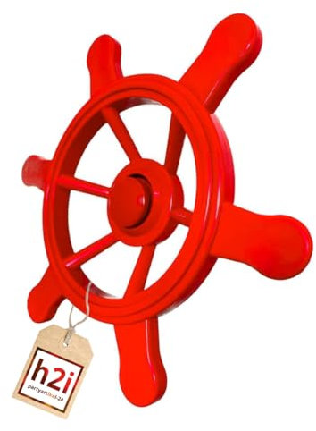 h2i Steuerrad Spielturm & Spielhaus | Piraten Steuerrad aus wetterfestem Kunststoff | bewegliches Spielschiff Lenkrad | Spielturm Zubehör | rot