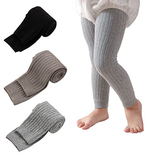 Juebm Lot de 3/5 collants en tricot torsadé sans pieds pour bébé fille 0 à 4 ans, Assortiment de 3 sans pieds, 0-12 mois