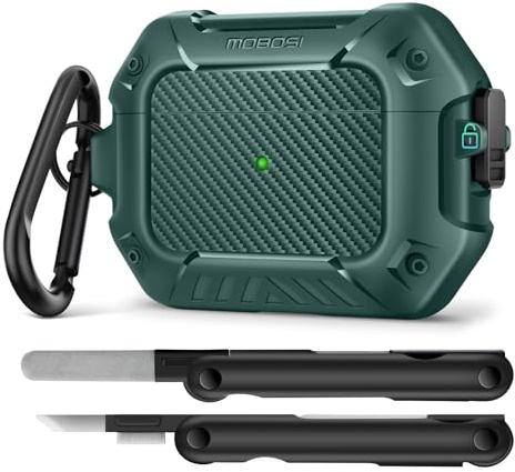MOBOSI for AirPods Pro 2 Case,Compatible with AirPod Pro 2nd Generation Cover [Compatible with MagSafe] Lock&Keychain&Cleaner Kit,Full Body Shockproof Protective Hard Shell (2023/2022/2019),Green