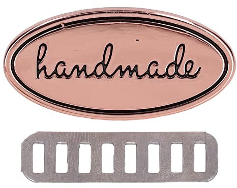 Tissting 5 Stück Hand Made Briefetikett, Metall Handmade Tag, Knöpfe Legierung Retro Metall Tag, Kleider Etiketten Anhänger Tags Handwerk Tags mit Löcher für DIY Kleidung Hüte Charms(Roségold)