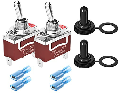 GUUZI 2 Pezzi Interruttore a Levetta Impermeabile 12VDC 15A/24VDC 10A/125VAC 15A/250VAC 10A ON/Off 2 Pin 2 Posizione SPST Interruttori a Levetta per Auto con Cappuccio Impermeabile e Connettore Filo