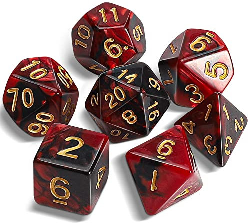 QMAY DND Dice Polyedrisches Würfel Set - 7 Stück für Dungeon und Dragons MTG RPG D&D D20, D12, D10, D%, D8, D6, D4 (Rot und Schwarz 2)