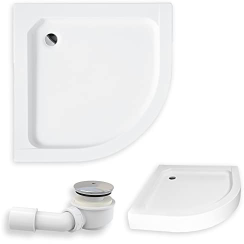 BADLAND Duschwanne 90x90 ALEX Weiß Glatt Acryl Duschtasse Viertelkreis mit Ablaufgarnitur Ø 50 mm