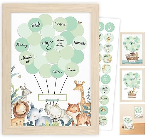 Gästebuch, Personalisierte Baby Geschenk Mädchen Junge,Dekoration für Baby Kleinkinderzimmer,Geschenke Geburt,Geschenke für Werdende Mütter Taufe Geschenk,Willkommen Zuhause Baby, Holzrahmen,Aufkleber