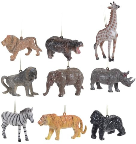 itsisa Hänger Safari Tiere farbig (9er Set) - Baumschmuck Afrika Tiere, Baumkugel, Weihnachtsdeko, Christbaumkugel