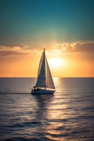 Acryl-Bild 30 x 50 cm: Segelyacht auf dem Meer bei Sonnenuntergang. Wunderschöne Meereslandschaft (202663475)