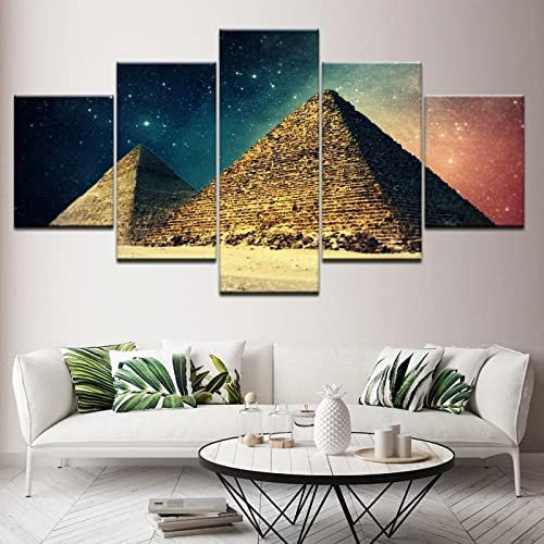 Leinwandbilder Foto Auf Leinwand Xxl 200 X 100 Cm Pyramide Sternenhimmel Landschaft Poster Wandkunst Leinwand Malerei 5 Stück Hd Print Wohnzimmer Wohnzimmer Home Decoration Bild -1W6U+H1H7-8F9Y/H4X0-5