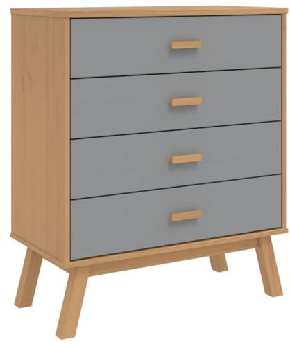 vidaXL Schubladenschrank, Sideboard mit 4 Schubladen, Schrank Kommode mit Holzbeinen, Aufbewahrungsschrank Schubladenkommode, Grau Braun Massivholz Kiefer