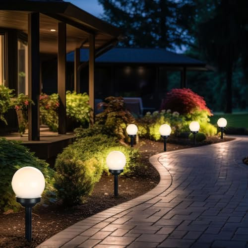 GLOBO Solarleuchte Erdspieß Steckleuchte Kugel Kugellampe weiß Solarlampe Gartendeko, 1x LED warmweiß, DxH 10x35 cm, 4-6-10er Set, Menge:6
