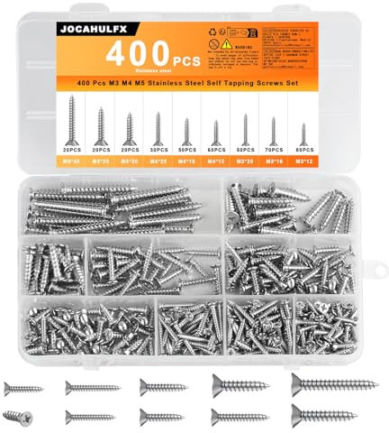 400 Pcs M3 M4 M5 Stainless Steel Screws, Self Tapping Screws, Assorted Screws for Wood Screws Assortment Set, Phillips Flat Head Screws, Cross Head Countersunk Screws for Furniture Door Hinge Screws