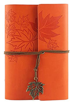 A6 Nachfüllbar Tagebuch Notizbuch, Vintage PU Leder Reisetagebuch Journal Skizzenbuch Ringbuch mit Blanko Kraftpapier und Ahorn Anhänger [Orange]