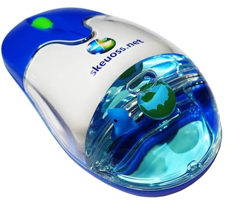 Frutiger Aero Aqua Maus - Blau USB-C Wiederaufladbare Kabellose & Bluetooth Optische Retro Computermaus mit Flüssigkeitsabschnitt und Schwimmern (Globe, Delphin)