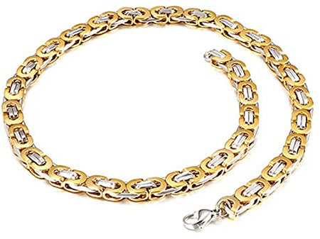 KnBoB Schmuck Kette 50 cm, Byzantinische Kette 10MM Punk Silber Gold Edelstahl Herren Königskette Halskette