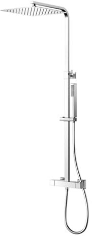 YOOZENA Duscharmatur mit thermostat, Duscharmatur Komplettset (Kopfbrause aus 304# Edelstahl,Duschkopf mit Schlauch und Halterung) Duschsystem Eckig,Regendusche mit armatur, Chrom