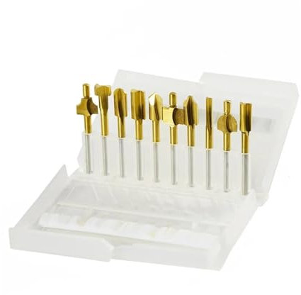 10 Stück 1/8 Zoll HSS-Fräserfeilen for Holz, Titanbeschichtung, Mini-3-mm-Holzfräser, Fräsen, passend for Dremel-Rotationsset, Schreinerwerkzeug mit Koffer(10PC J box)