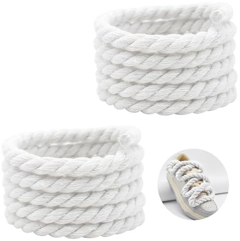 Cordones Cuerda para Air Force 1, Cordones Campus 00s, Rope Laces Gruesos Redondos Blancos para Zapatos Casuales, Zapatos Deportivos, Zapatillas de Correr, Color blanco., Large
