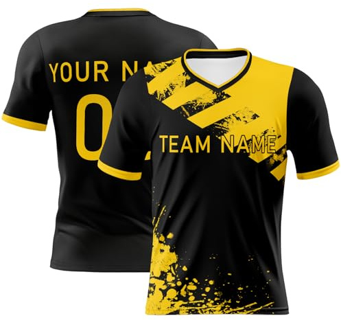 Fußball-T-Shirt, klassisches gelb-schwarzes Trikot für Fans von Fans, benutzerdefinierte Teamnamennummer, Übungsoberteil