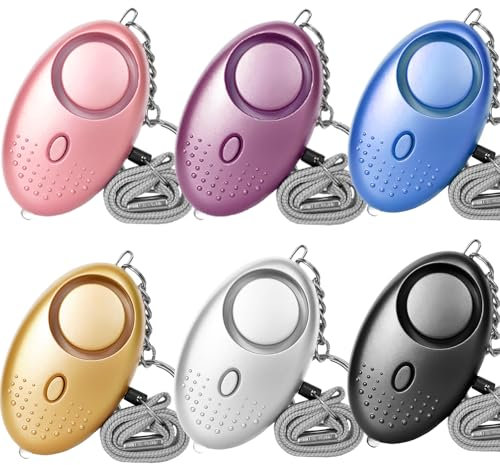6 Stück Persönlicher Alarm, 130 dB Taschenalarm für Frauen Taschenalarm Wiederaufladbar Selbstverteidigung Sirene Sicherheit LED Blitzlicht-Signal für Frauen Senioren Kinder