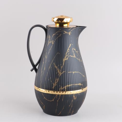 JMAHM 1L Krüge Karaffen Teespender Krug Halten Getränke Doppelwandige Vakuumkanne mit Druckknopf Top (Schwarzer Streifen)