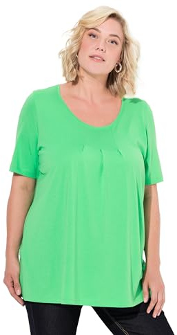 Ulla Popken Damen große Größen Übergrößen Plus Size T-Shirt, Zierfalten, A-Linie, Rundhals, Halbarm, Modal mintgrün 50+ 796473438-50+
