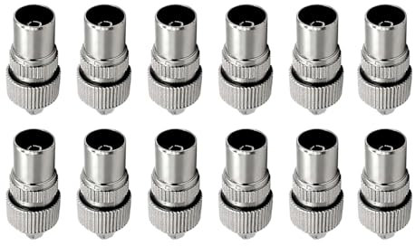 12 Stücke Metall TV Antennen Koaxial Stecker,5 Buchse & 5 Stecker TV Antennen Koaxialkabel Adapter, Weiblich Männlich Koaxialkabel RF Antennenstecker für RF Kabel, Vernickelt