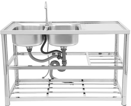 SICHENSH Freistehende Edelstahlspüle mit Doppelbecken, Edelstahl Küchenspüle Spültisch, Edelstahl Waschbecken, Freistehend-Spülbecken mit Erhöhte Kante, Freistehende Spüle, 120 x 45 x 80cm