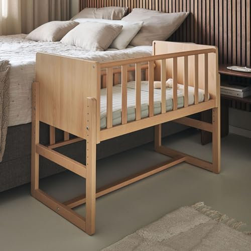 Petite Amélie Beistellbett Baby 40x90 cm - Mutter Und Baby Schlafen Beieinander - Babybett Für Nächtliches Füttern - Höhenverstellbar In 9 Stufen - Auch Für Boxspringbett - Natur
