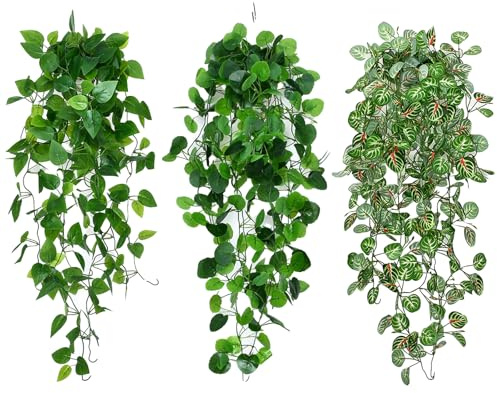 3 Stück Kunstpflanze Hängend, Hängend Künstliche Pflanzen 100cm Gefälschte Efeu Künstliche Pflanzen Rebe Grünpflanze, Balkonpflanzen Plastikpflanzen für Indoor Outdoor Garten Wanddekoration (B)