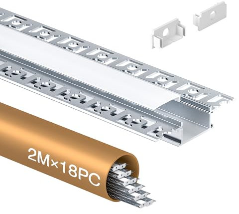 Shine Plus Profile alu pour Ruban LED 18 x 2 m Avec couvercle PC opaque mat profile Tailles 28 mm (ailettes 64,2 mm) x 10 mm, Largeur Maximale 20,2 mm (18 × 2 Meter)