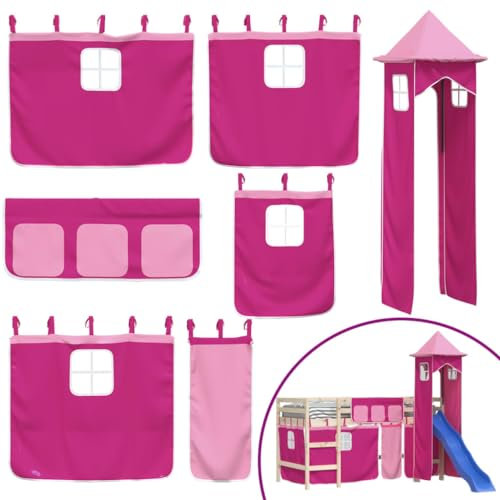 Kangmusi Vorhänge für Hochbett mit Turm Rosa Polyester, Rosa 835924