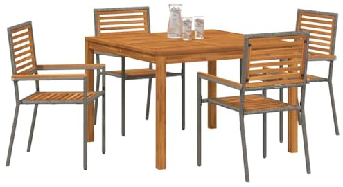 vidaXL Garden Dining Set 5 pcs Grey Poly rattan, Alfresco Dining Set, Modern Rectangular Table, Stackable Chairs, UV-Resistant Materials, for Garden and Terrace