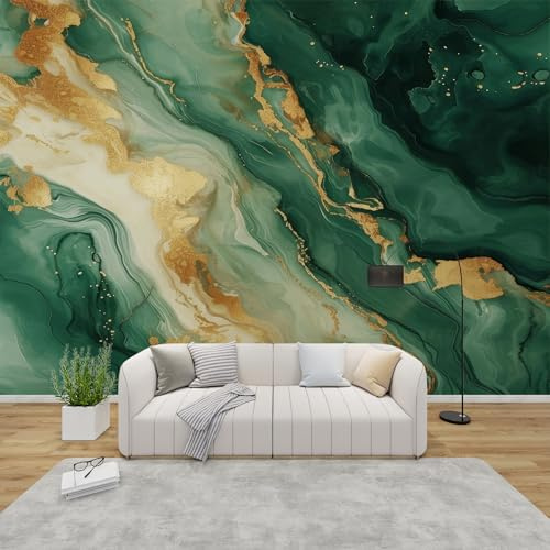 PaxGloz Fototapete Grün Gold Tapete Steinoptik Tapeten Vliestapete Modern Wandtapete Wohnzimmer Schlafzimmer Kinderzimmer Wanddeko Motivtapeten 368 x 254 cm (B x H)