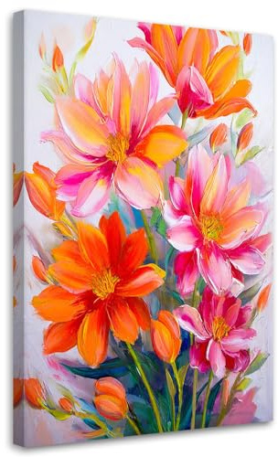 Feeby Bild auf Leinwand - Wandbilder Wohnzimmer Aesthetic - Blumen Aquarell Orange Rosa - 60x90 1tlg - Schlafzimmer Wandekoration - Bilder Zimmer - Living Room - Deko Wandbilder - Moderne Bild