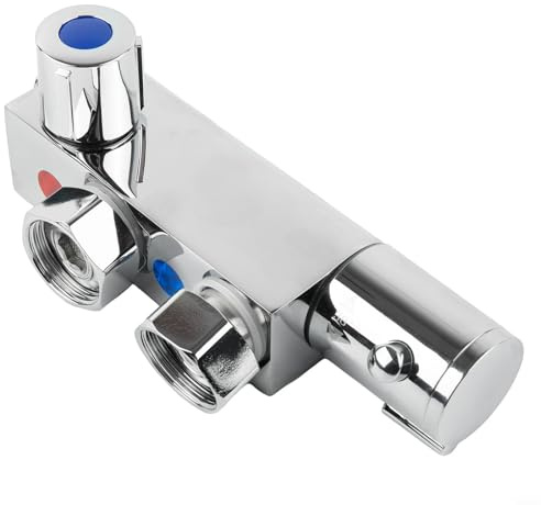 Tidevib Vertikales Thermostat-Duscharmatur, mit Temperaturkontrolle, für statischen Wohnwagen, Hoch-Niederdruck, Messing, 1,27 cm Anschlüsse