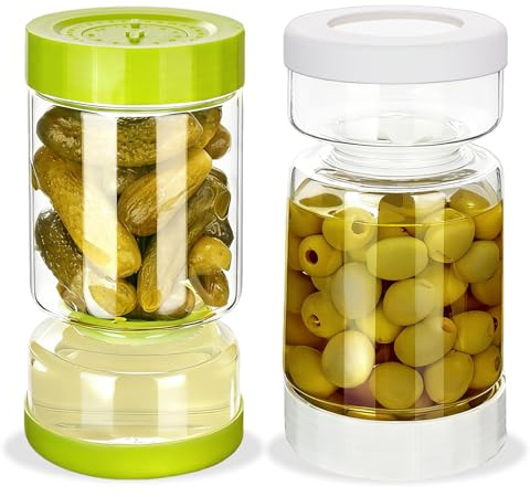 ZENS Gurkenglas zum Umdrehen 2er,1.1L Gewürzgurken Behälter,Weiß&Grün | Essiggurken Behälter mit Sieb Sanduhr & Luftdichte Auslaufsicher Gurkenglas für Pickles Flip jar