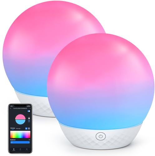 Aigostar Smart LED Tischlampe, Nachttischlampe Touch dimmbar Bluetooth Nachtlicht, Layered Control Light Tischlampe Kompatibel mit Alexa für Wohnzimmer und Schlafzimmer, 2er