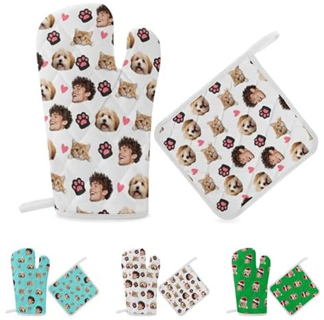Guanti da forno personalizzati con foto, set presine e guanti da cucina resistenti al calore - Regali divertenti per Natale, compleanno, mamma e famiglia, accessori unici per barbecue e cucina