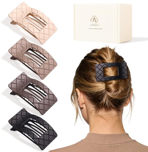 Amlaidu Französische Flache Haarspangen für Frauen | Große Quadratische Lay Down Kralle Clips für Dickes Dünnes Haar, Seitliche Schnabelspangen-Mattbraun, 4 Stück