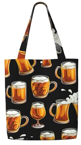 XCZHIMIN Bierglas,Wiederverwendbare Einkaufstaschen, große Canvas-Schultertasche, Einkaufstasche