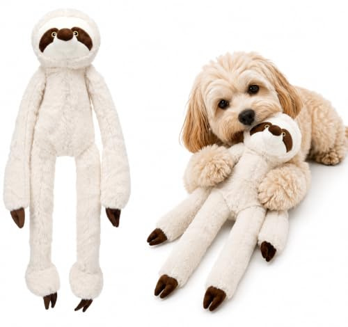 Hundespielzeug - Landy Faultier beige S - weiches Plüsch mit Quietscher - Hundespielzeug - 19x10,5x60cm