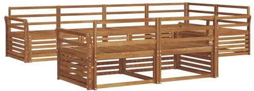 vidaXL Outdoor-Sofagarnitur 7 pcs Natur Massivholz Akazie, Balkonsofa, modernes Eckmöbel, robuster Lounge, Terrassen-Sitzgruppe, bequemer Gartenstuhl