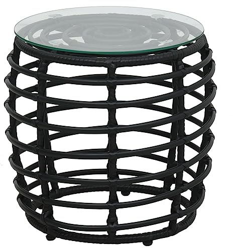 pokgdf Poly Rattan Bistro-Set mit Glasplatte für Balkon und Terrasse, 3-TLG. Gartenmöbel Set aus wetterbeständigem PE-Rattan mit Stahlrahmen und Sitzauflagen, Bistro-Set Poly Rattan