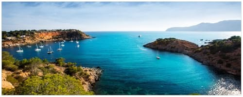 Wallario Küchenrückwand selbstklebend 115 x 50 cm, Motiv: Ibiza - Blick von Einer Bucht aufs Meer | Spritzschutz abwischbar & pflegeleicht