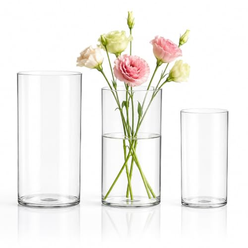 3-teiliges Set Zylindervasen, Transparente Acryl-Blumenvasen Bruchsicher | Plastik Vasen für Heimdekoration, Tischdeko und Hochzeitsfeier, 7,5x10 cm, 8,5x15 cm, 10x20 cm