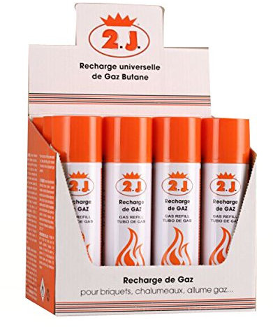 2J - Lotto di 12 ricariche di gas per accendino, accendino, accendino, fiamma, Bricolage, 250 ml