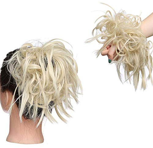 Hair Extension Haarverlängerung Haarteil Haargummi Hochsteckfrisuren Brautfrisuren VOLUMINÖS Gewellter Unordentlicher Dutt PferdeschwanzBleichmittel Blond